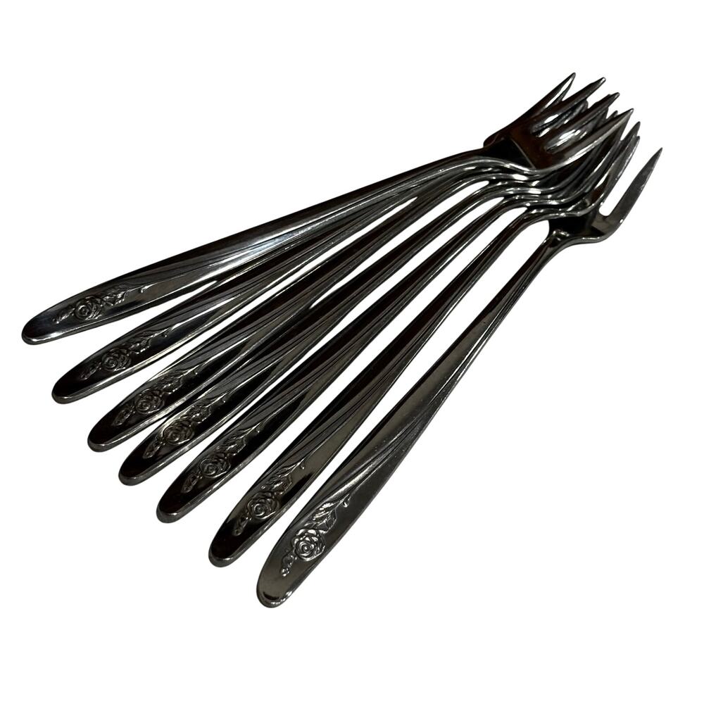 Vintage Oneida Stainless Steel seafood cocktail forks Roseanne pattern set of 7